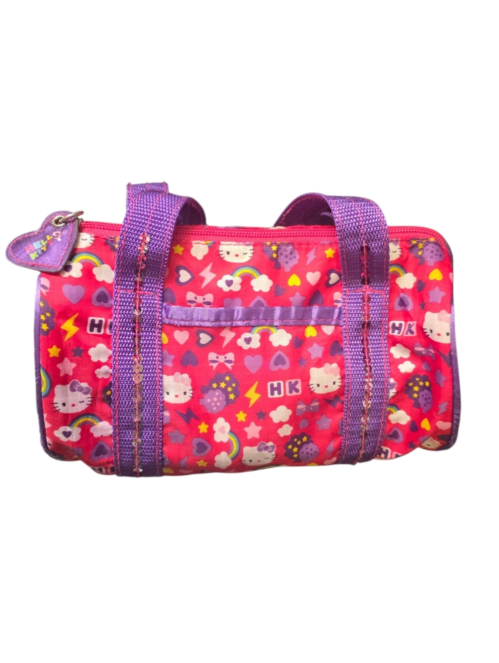 2012 Sanrio Hello Kitty Mini Duffle Rare Rainbow Lightning Heart Sequin Kawaii